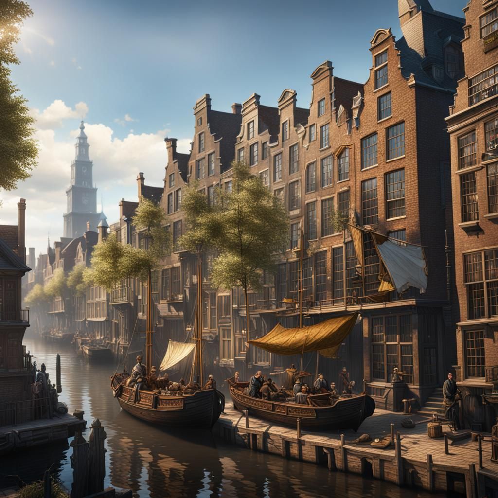 Dutch Golden Age style depiction of New Amsterdam