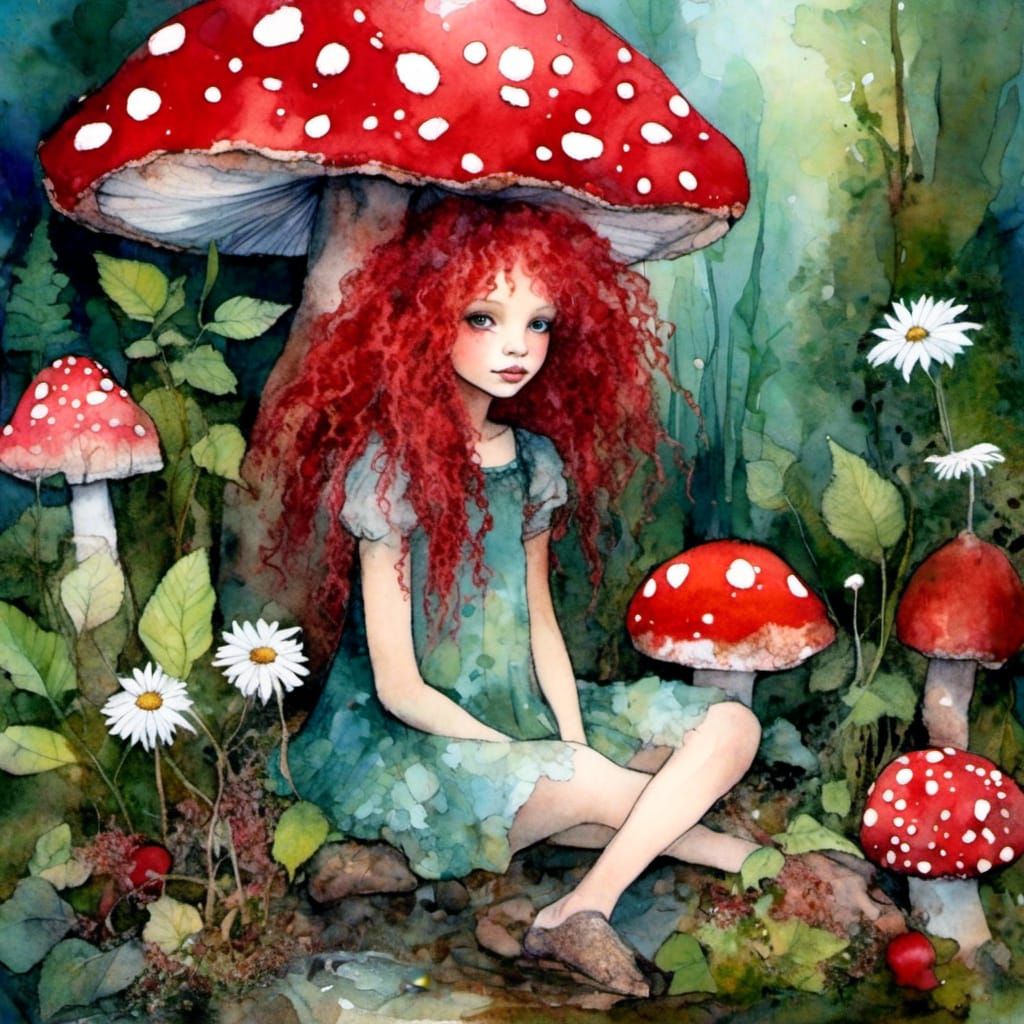 <lora:Alcohol Inks:1.0> Fairy, red curly hair, sitting on a ...
