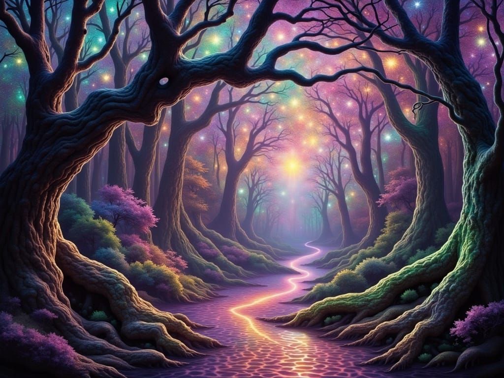holographic fractal astral forest by <lora:Holo Flux:0.9>, hyperdetailed intricate hologram
