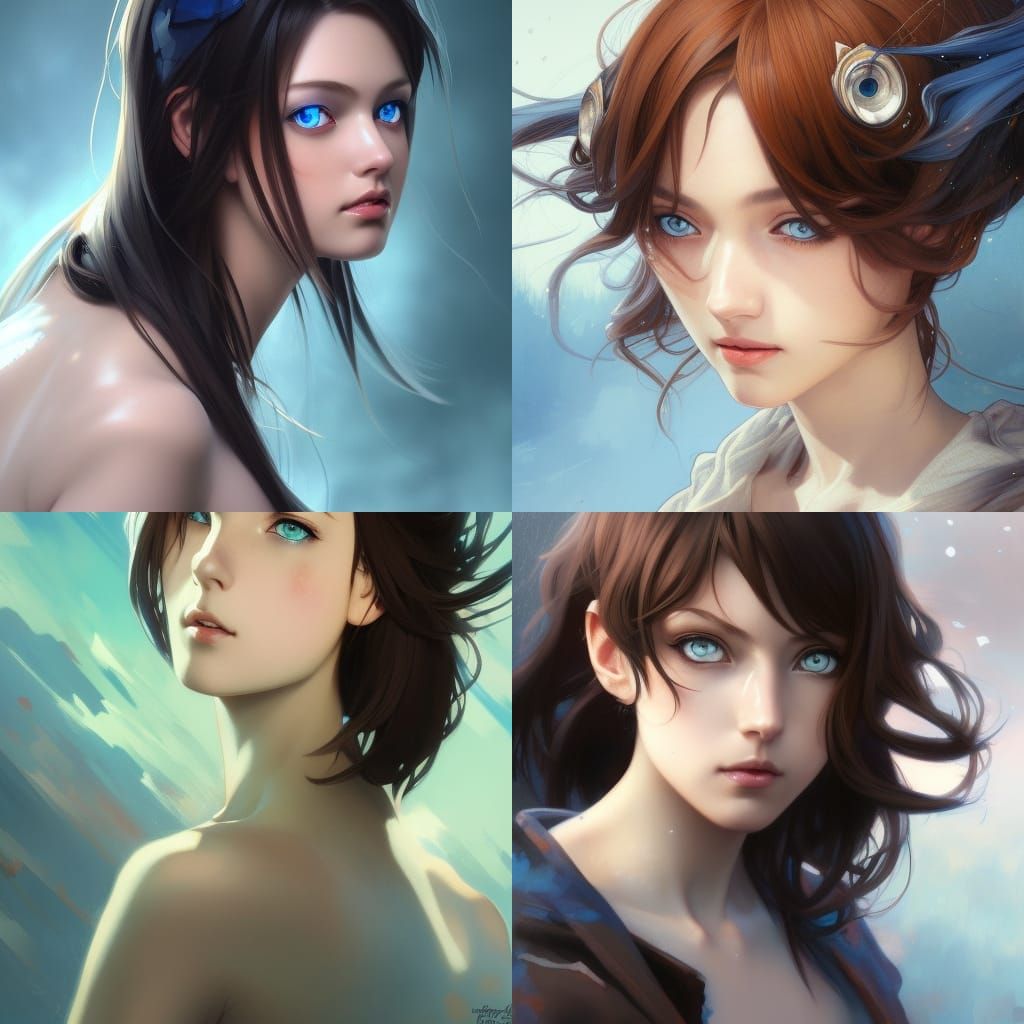 anime girl with blue eyes and dark brown hair - AI Generated Artwork ...