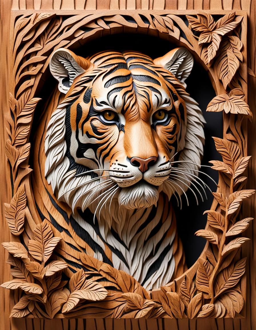 Wood Carving of a Tiger  by @Veils
