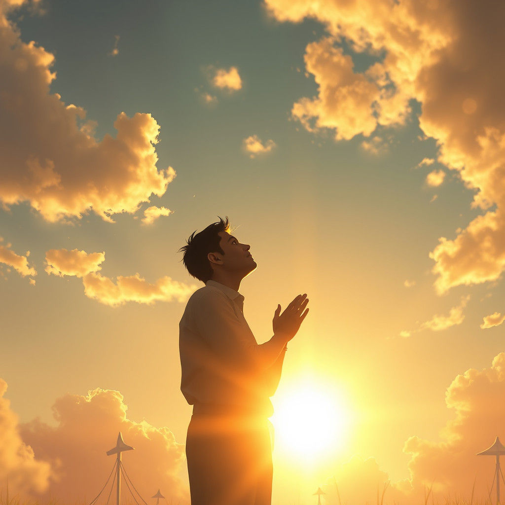 Figure in Prayer Amidst Golden Light