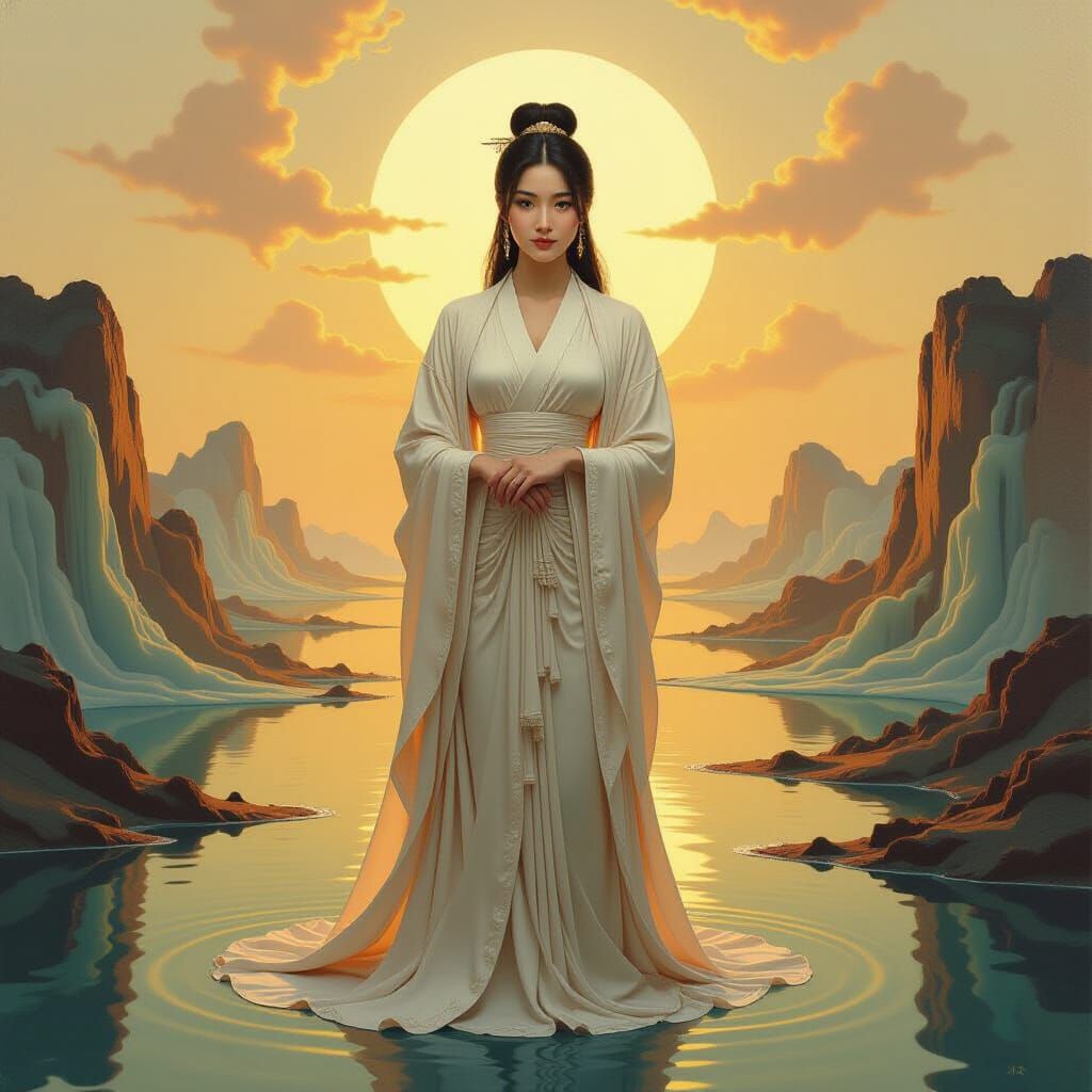 Compassionate Woman in Surreal Dali-Inspired Landscape