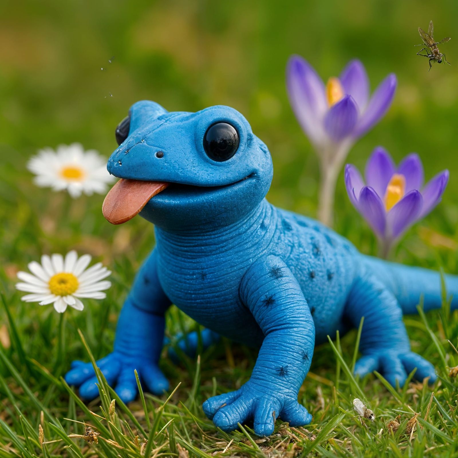 Blue salamander fresh from the 3D printer