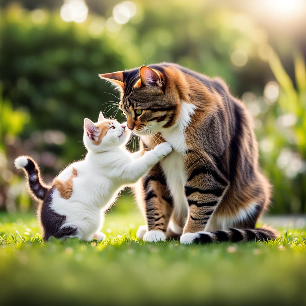 Daddy cat and baby cat,same cat species, playing together, c...