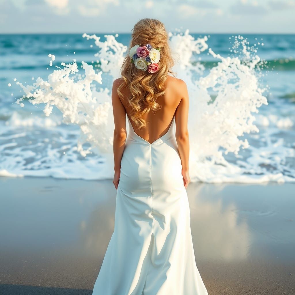 Groom's Perspective on Wedding Day Beach Splashing
