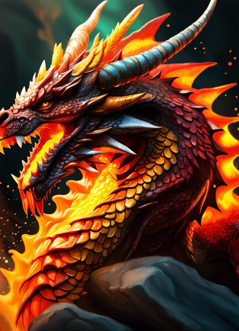 Fire dragon with a crown of rock. - AI Generated Artwork - NightCafe ...