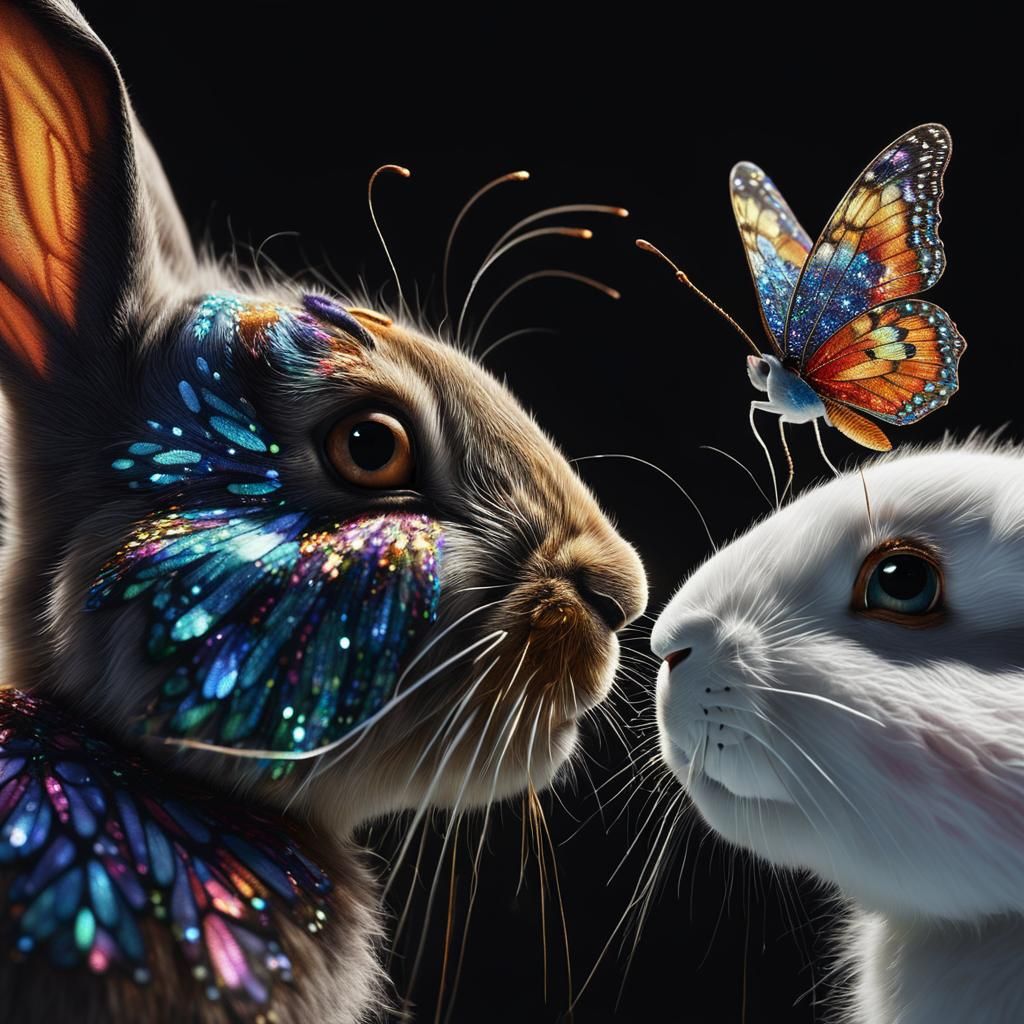 Story of Mr. and Mrs. Rabbit and a vibrant butterfly spreadi...