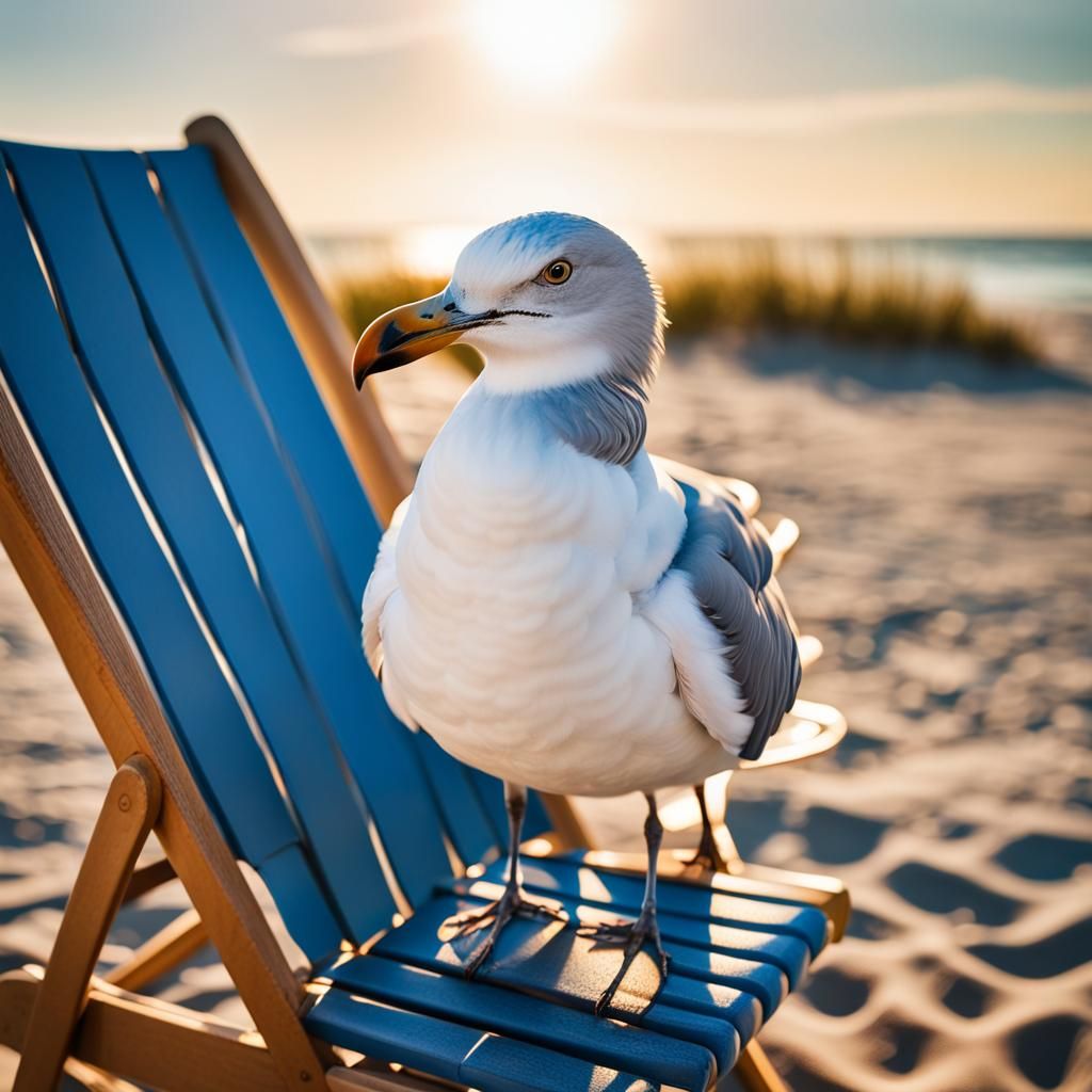 Sandy Beach Chair Lounging Seagull!!  by @Inner Peace