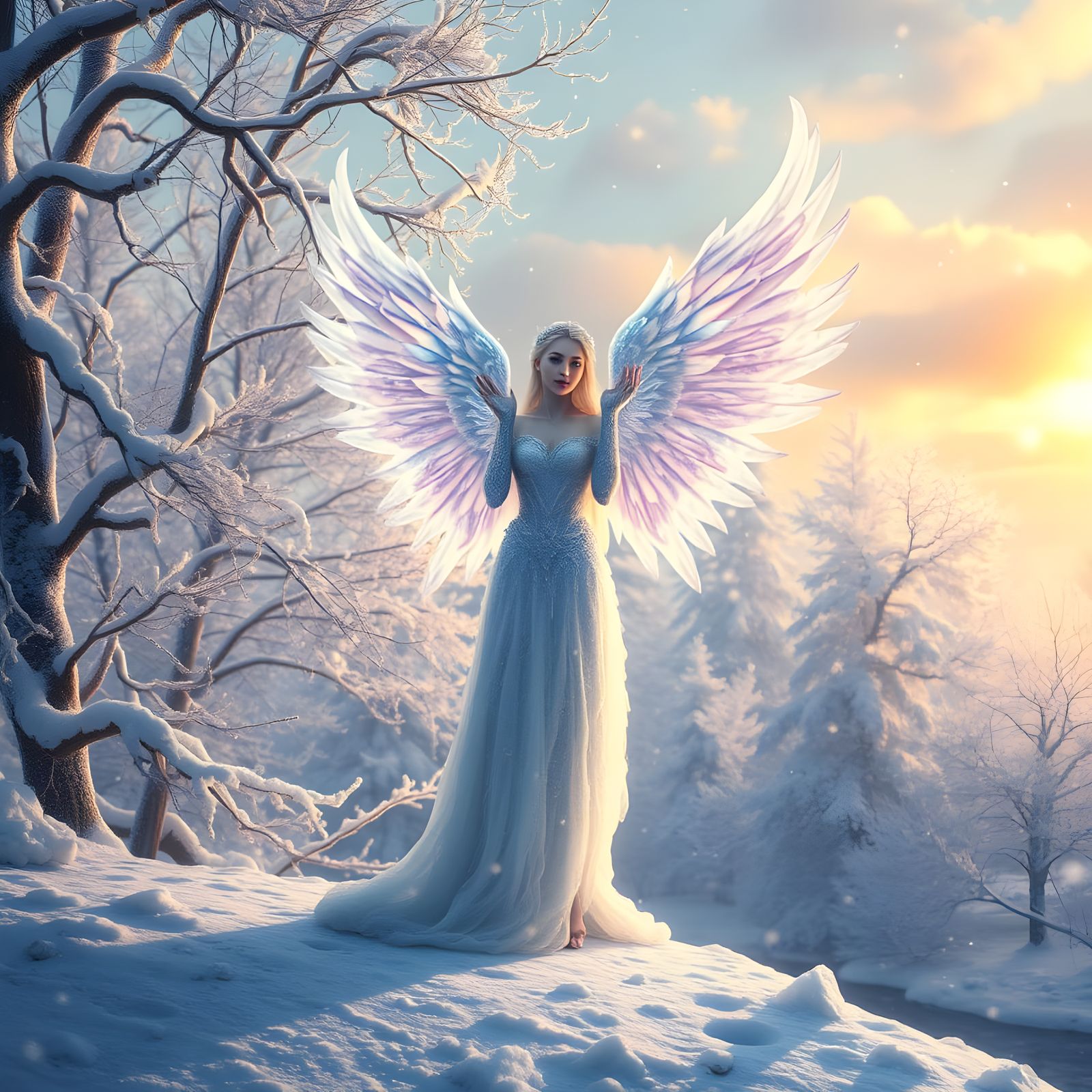 Ethereal Snow Queen Amidst Frozen Wonderland