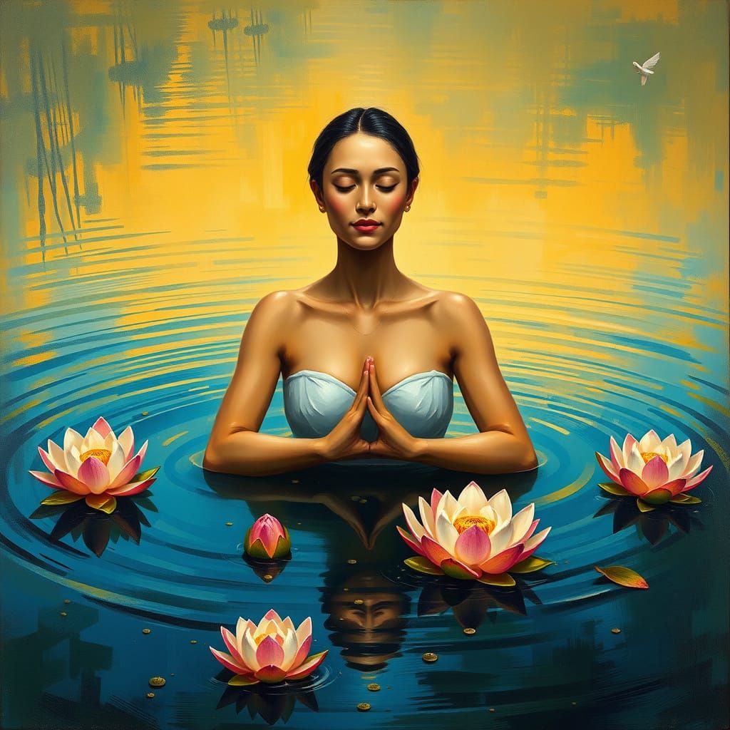 Serene Water Meditation in Neo-Impressionist Style