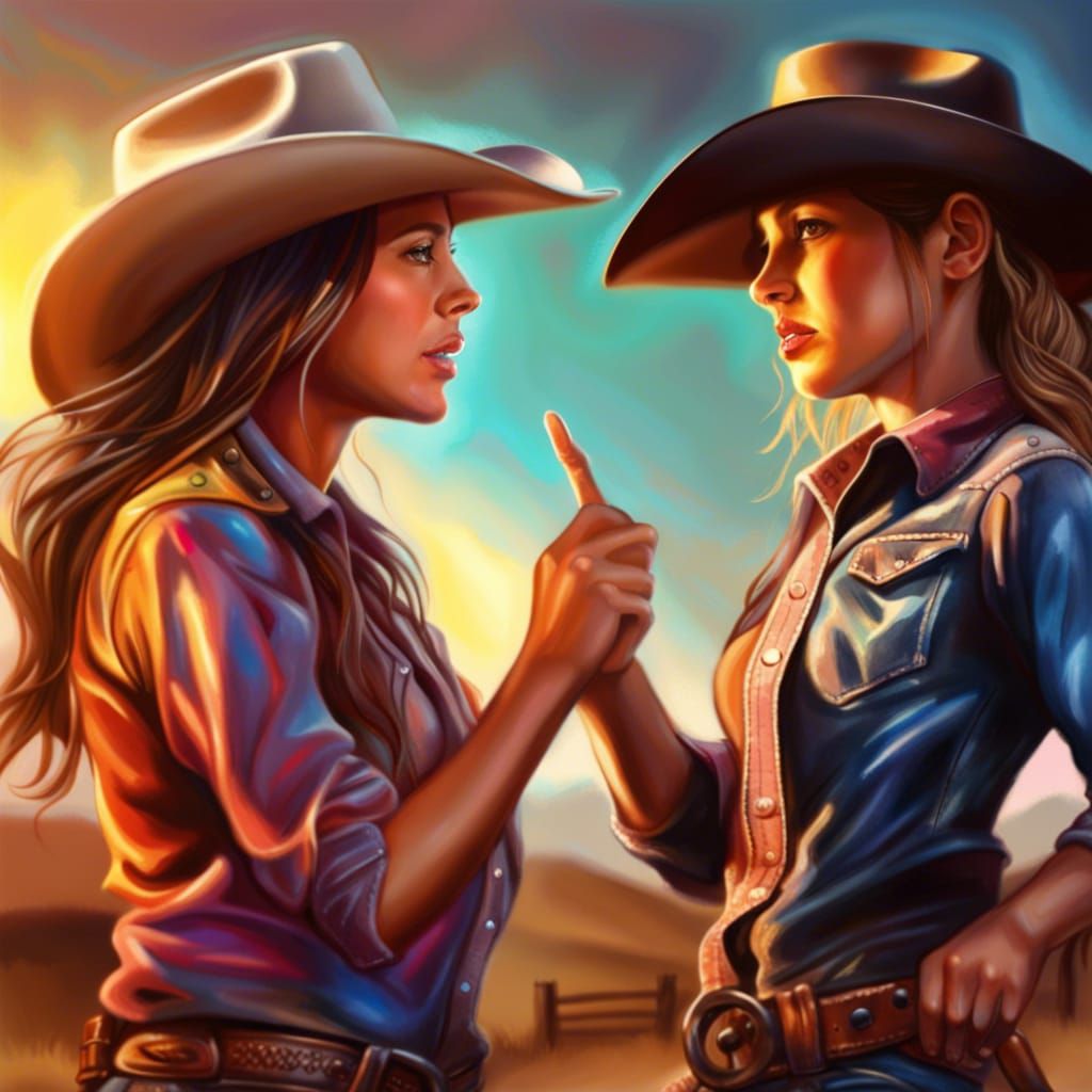 Cowgirl teaching young cowgirl