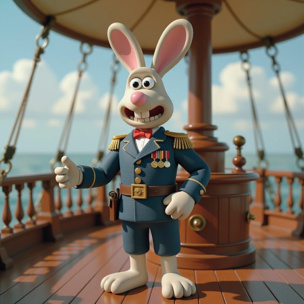 Steampunk Rabbit Naval Officer in Claymation Style - AI Art