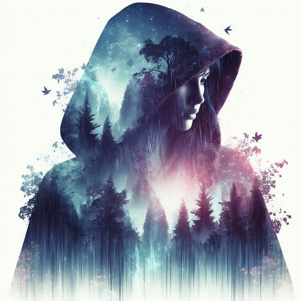 double exposure beautiful fantasy DALL-E 3 portrait landscape..