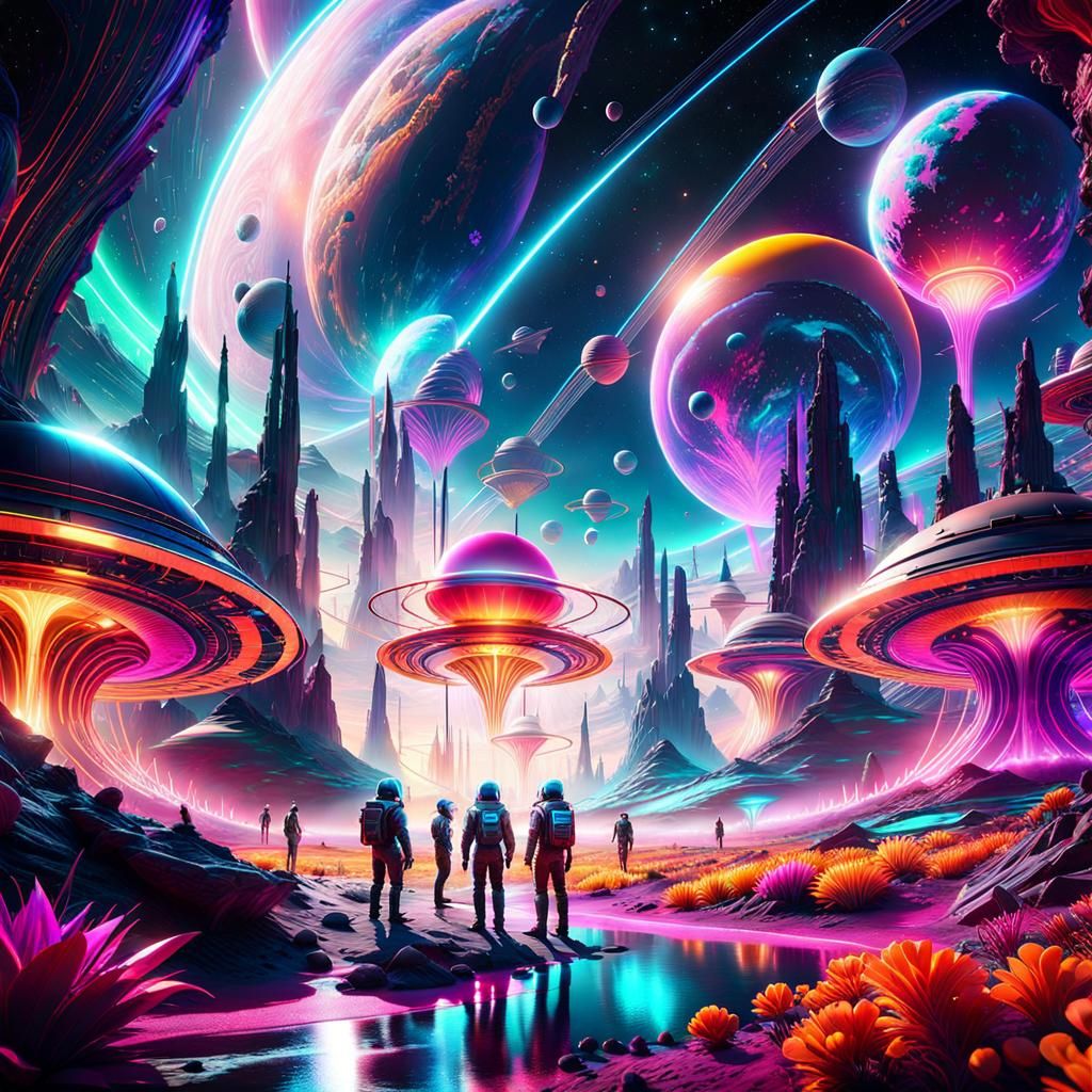 Alien neon city.  by @Mezza