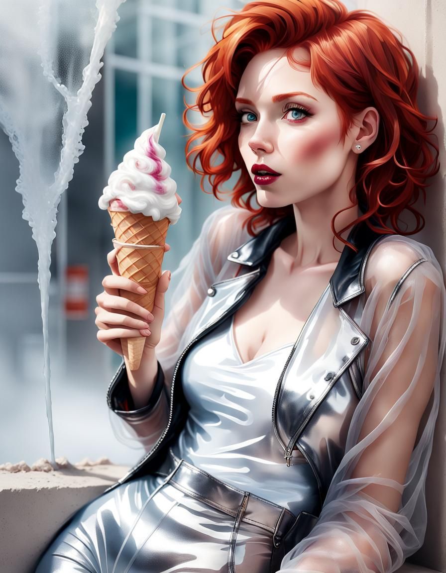 Red haired woman with Ice Cream, Ice Punk