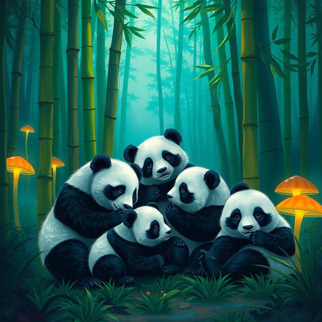 Panda Friends Play in Mystical Forest