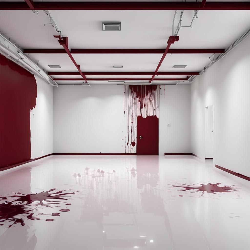 Red Paint Splatter in Empty White Room