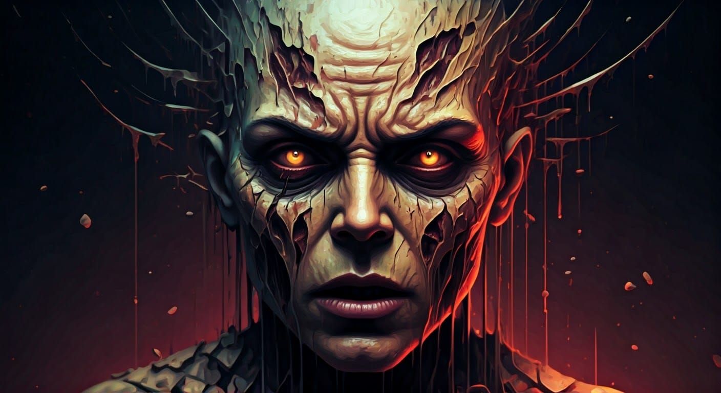 Shattered Demonic Face: A Horror Realm Portrait