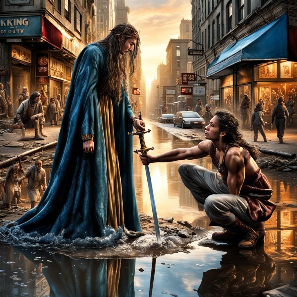The Lady Of The Lake, (Giant Gipsy Lady Emerging from a City...