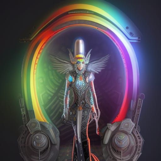 A majestic rainbow silver plated highly detailed armored isi...
