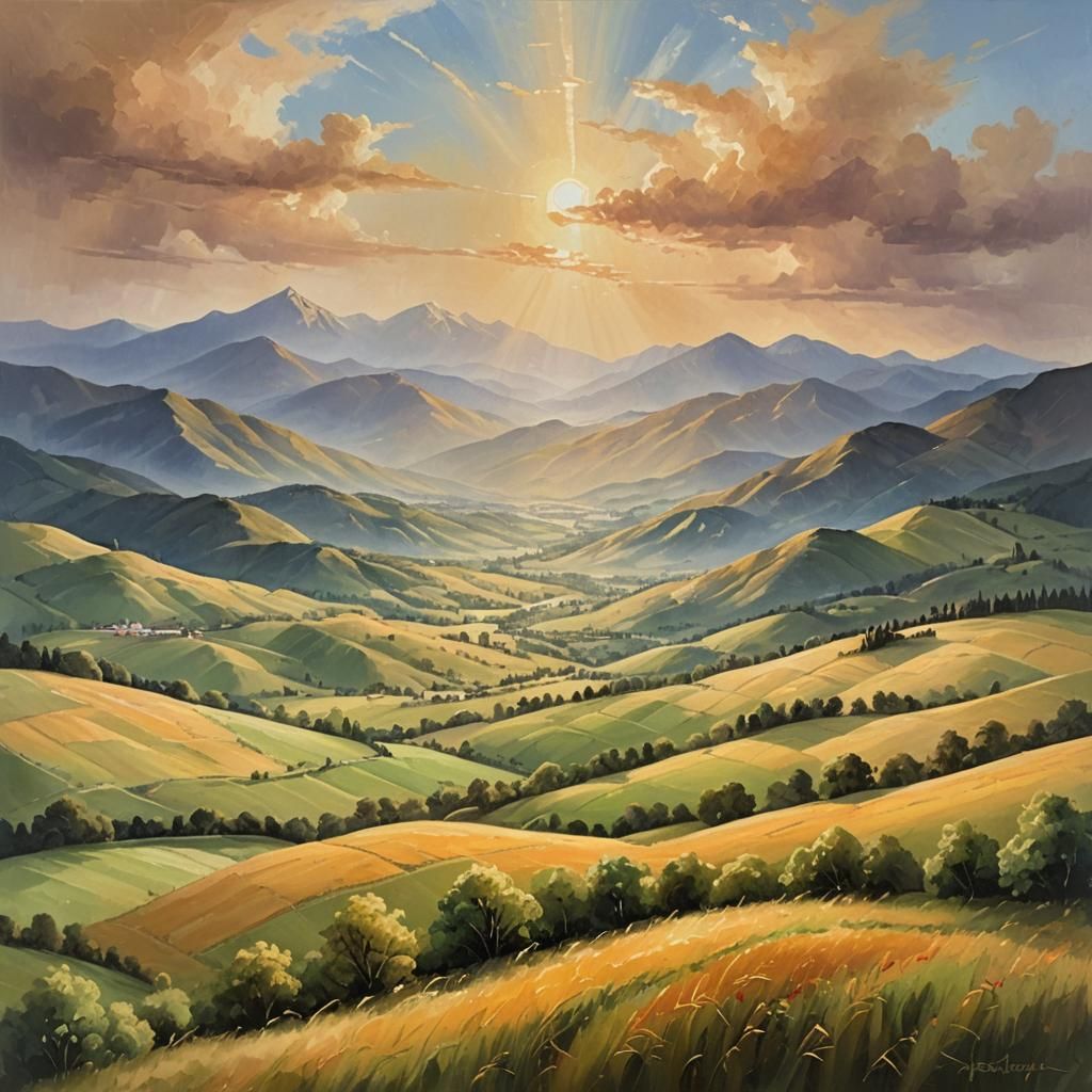 Shimmering Light Illuminates Serene Mountain Landscape