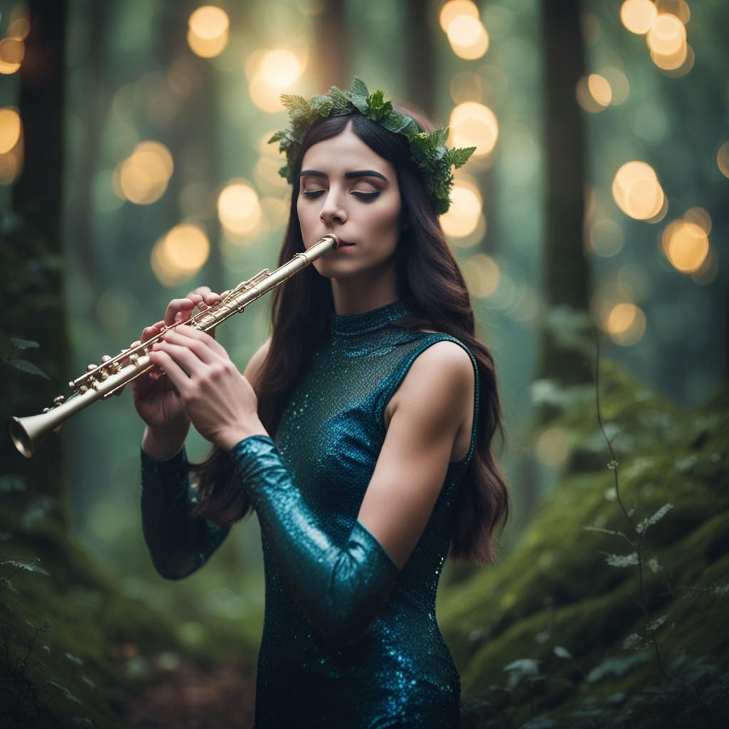 Fantasy Forest: Female Bard Plays Flute