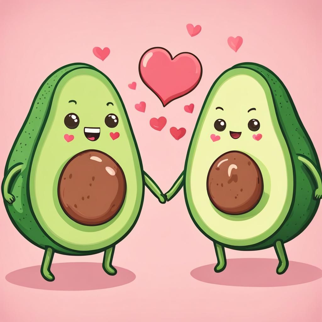 A cute avocado cartoon man in love with his girlfriend