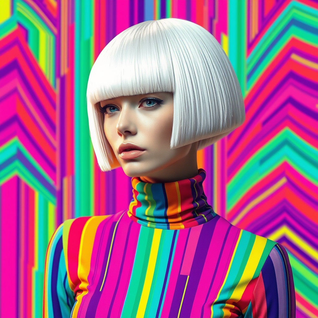 A digital graphic design illustration of a woman wearing a f...