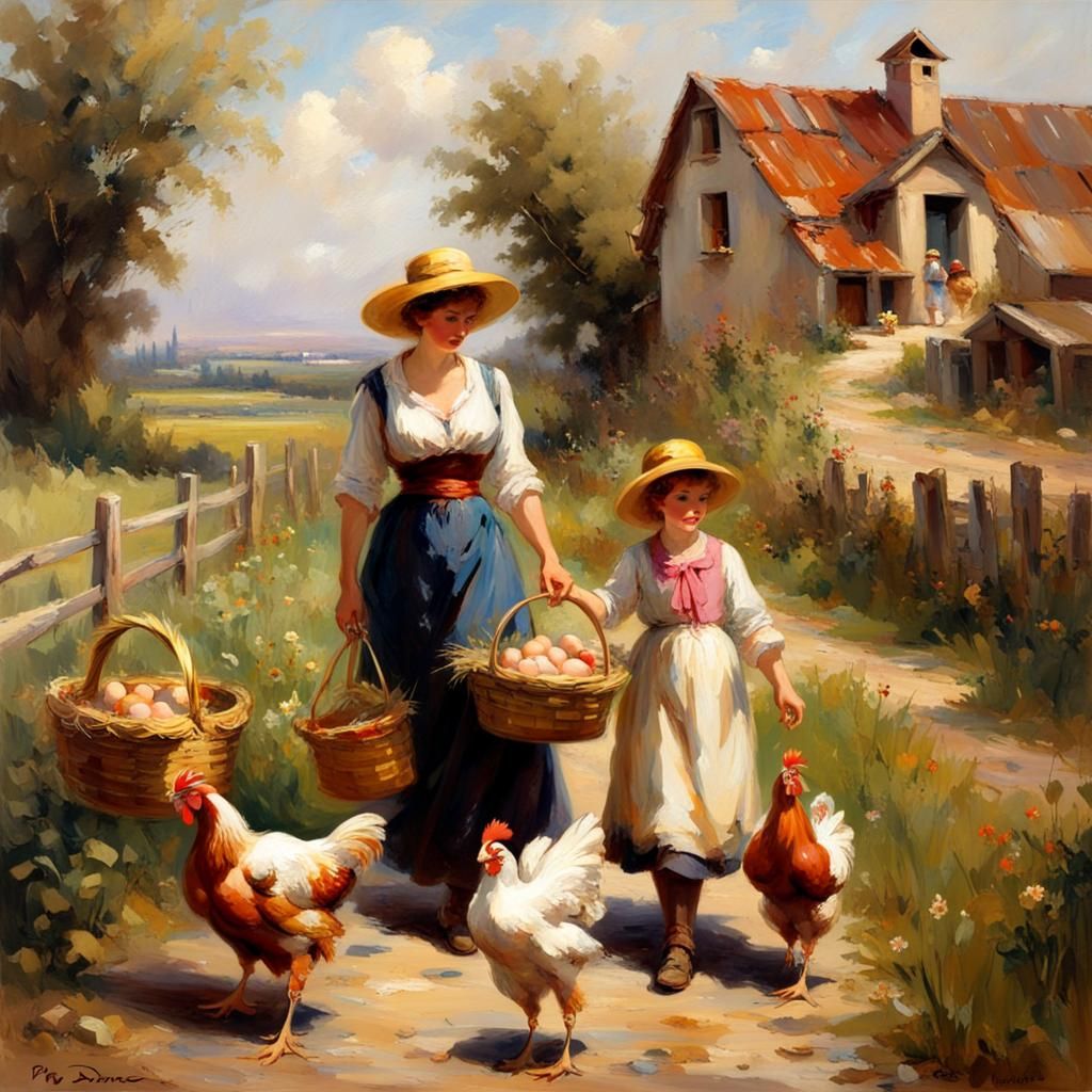 Gathering fresh farm eggs for market.  by @PS