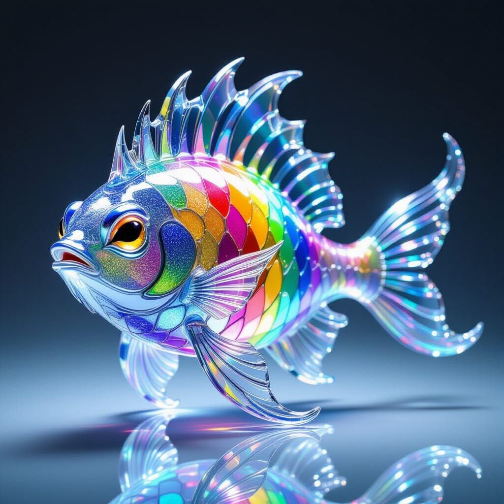 A mythical creature crafted from polished ocean glass in every hue.