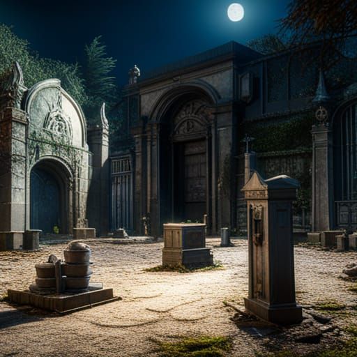 spooky tv in a graveyard 3D Game Cinematic Feel, Epic 3D Videogame Graphics, Intricately Detailed, 8K Resolution, Dynami...
