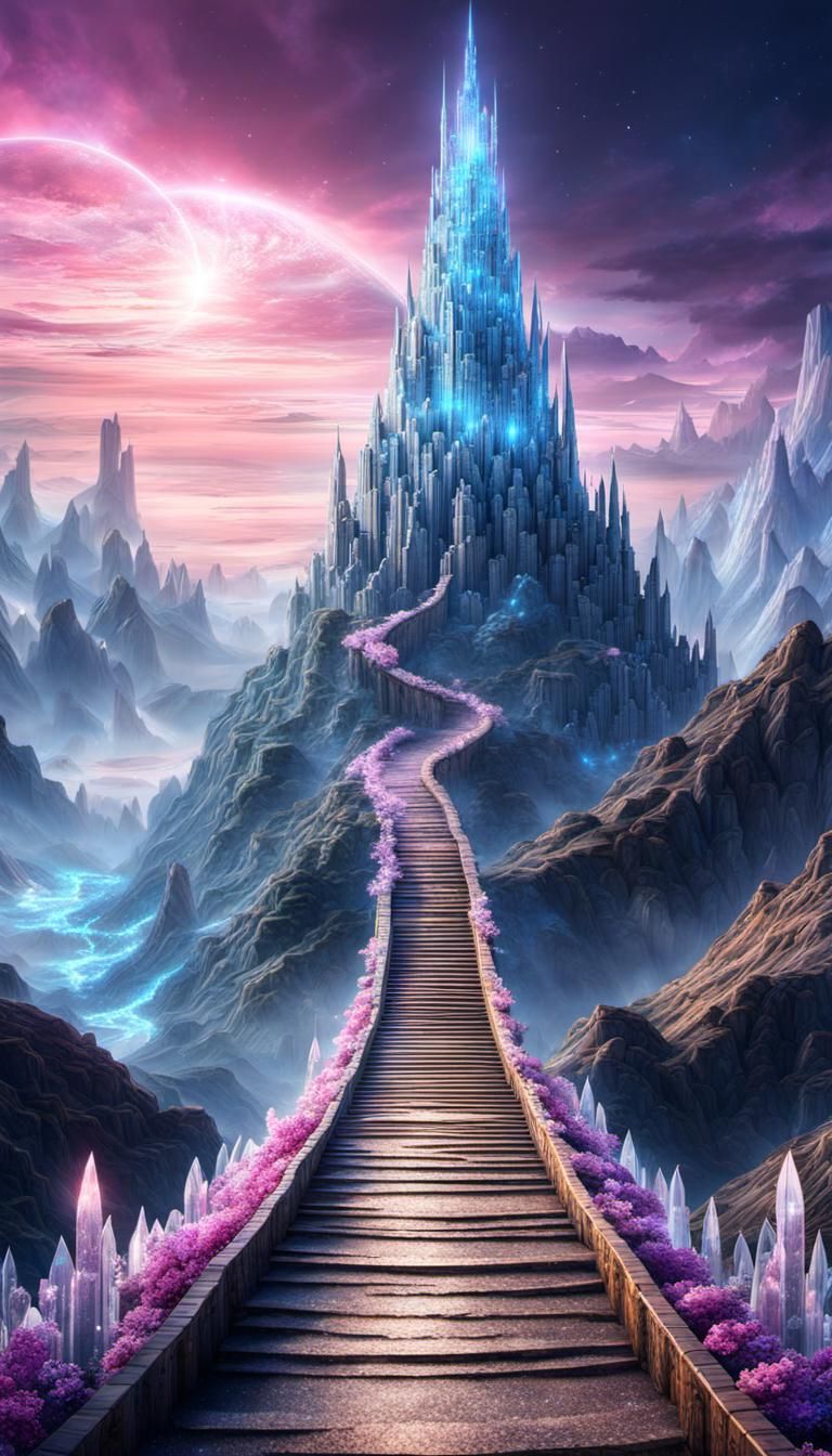 Fantasy Road to Crystalline Magical Tower