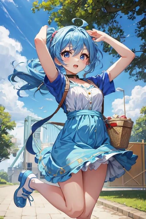 Happy blue hair in the park