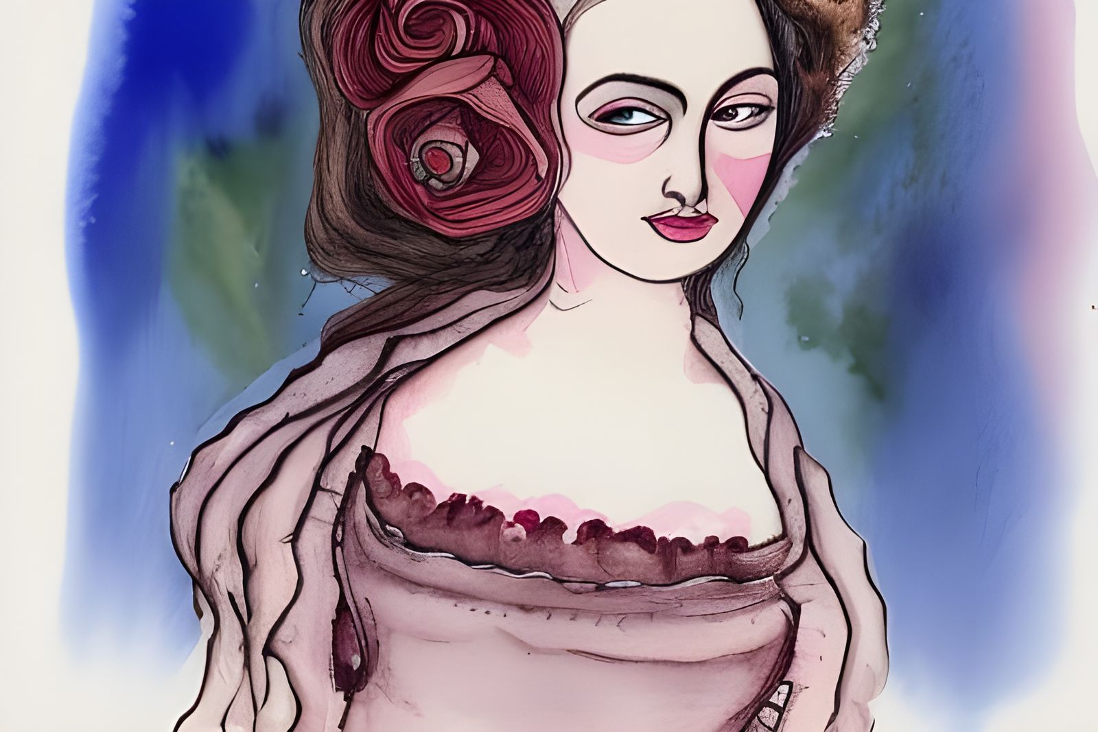 head and shoulders portrait, woman,  rosa gallica, by Tim Bu...