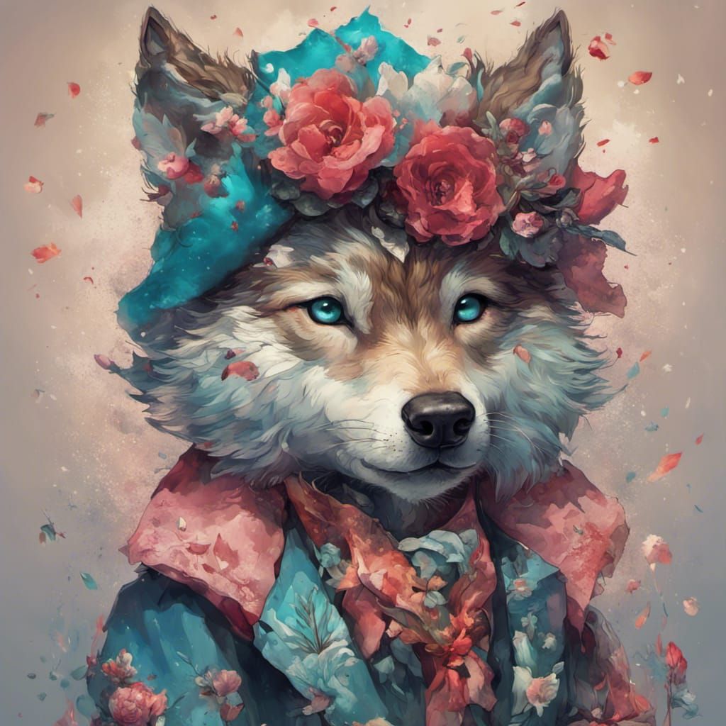 A chibi wolf in ladies cloths