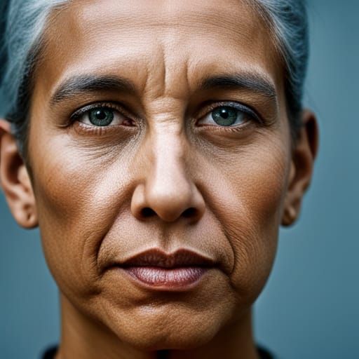 Young woman, one eye green one eye blue, silver hair, War pa...