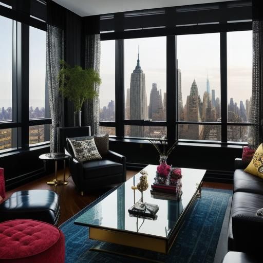 Interior of a New York penthouse. Maximalist interior design...