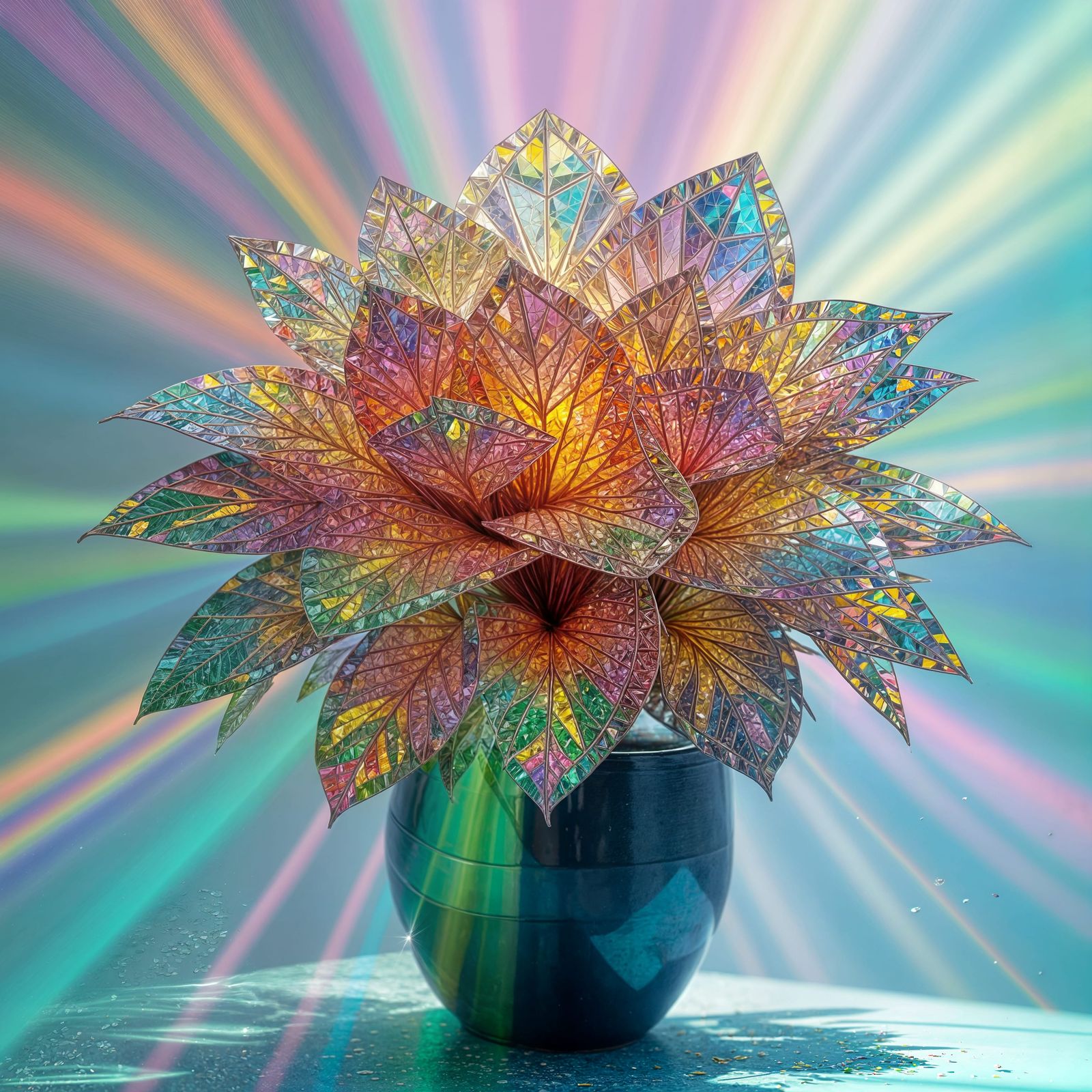 Potted plant giant leaves of multicolour petals made of diamonds that sparkle in the light producing ...  by @MissyD