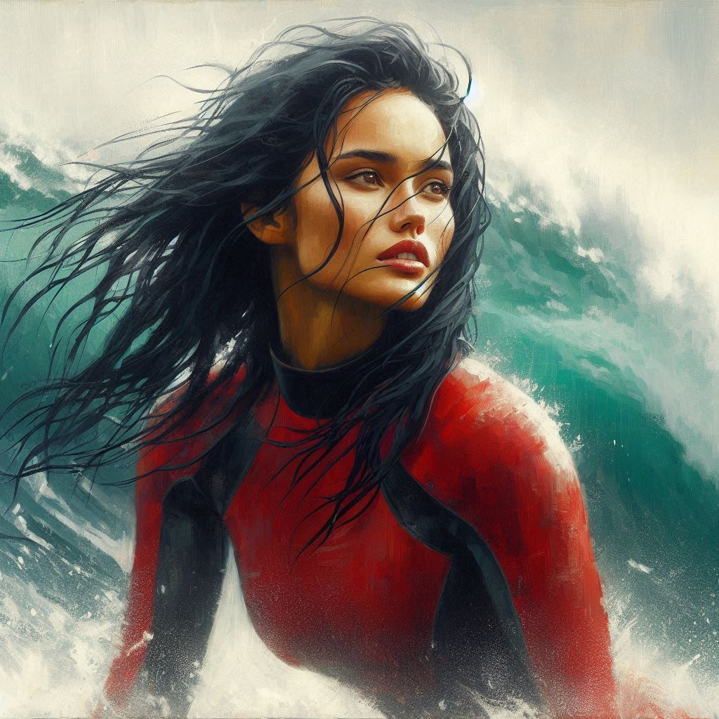 Surfing girl in red (#4-7)
