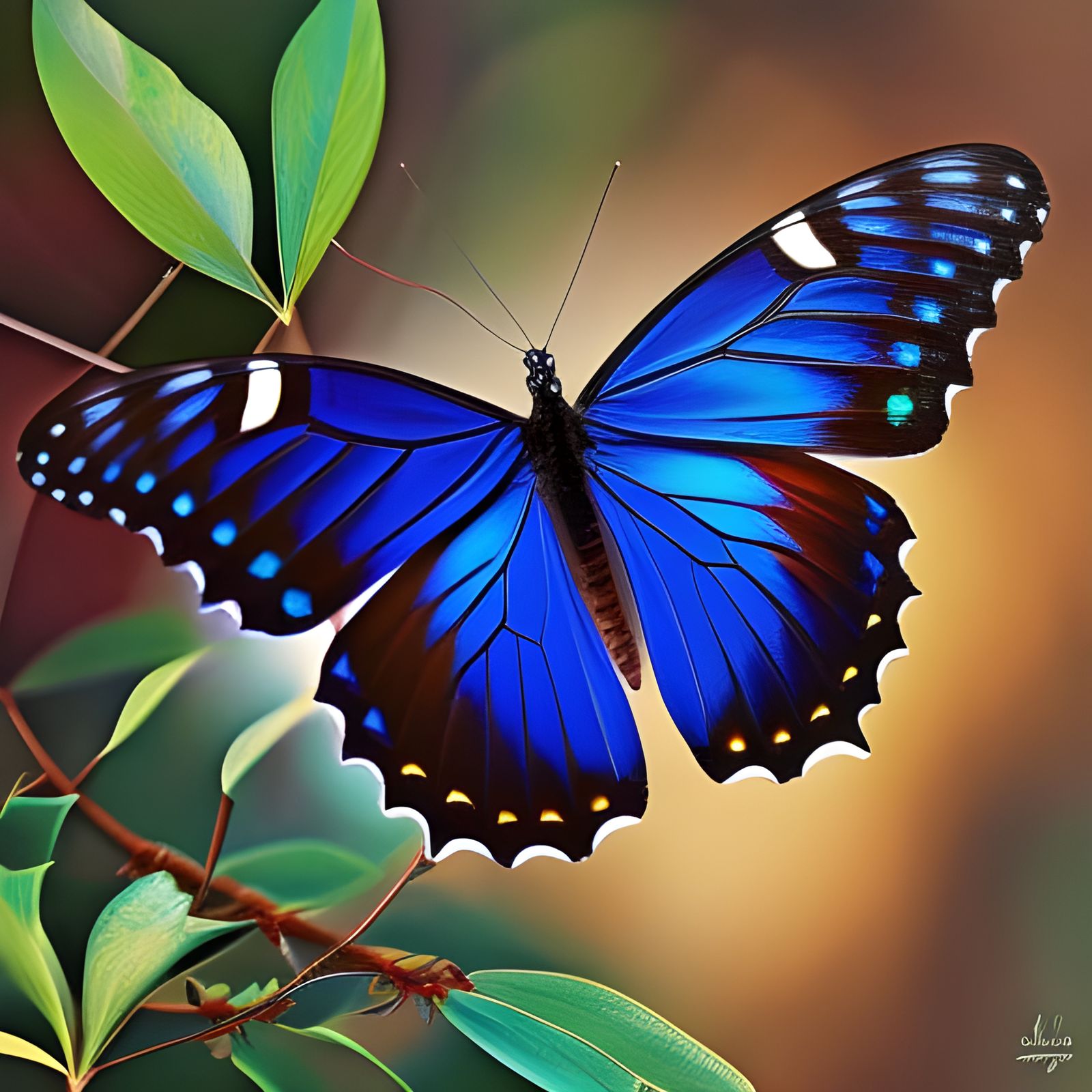 Beautiful Blue Ornate Morpho Butterfly - AI Generated Artwork ...