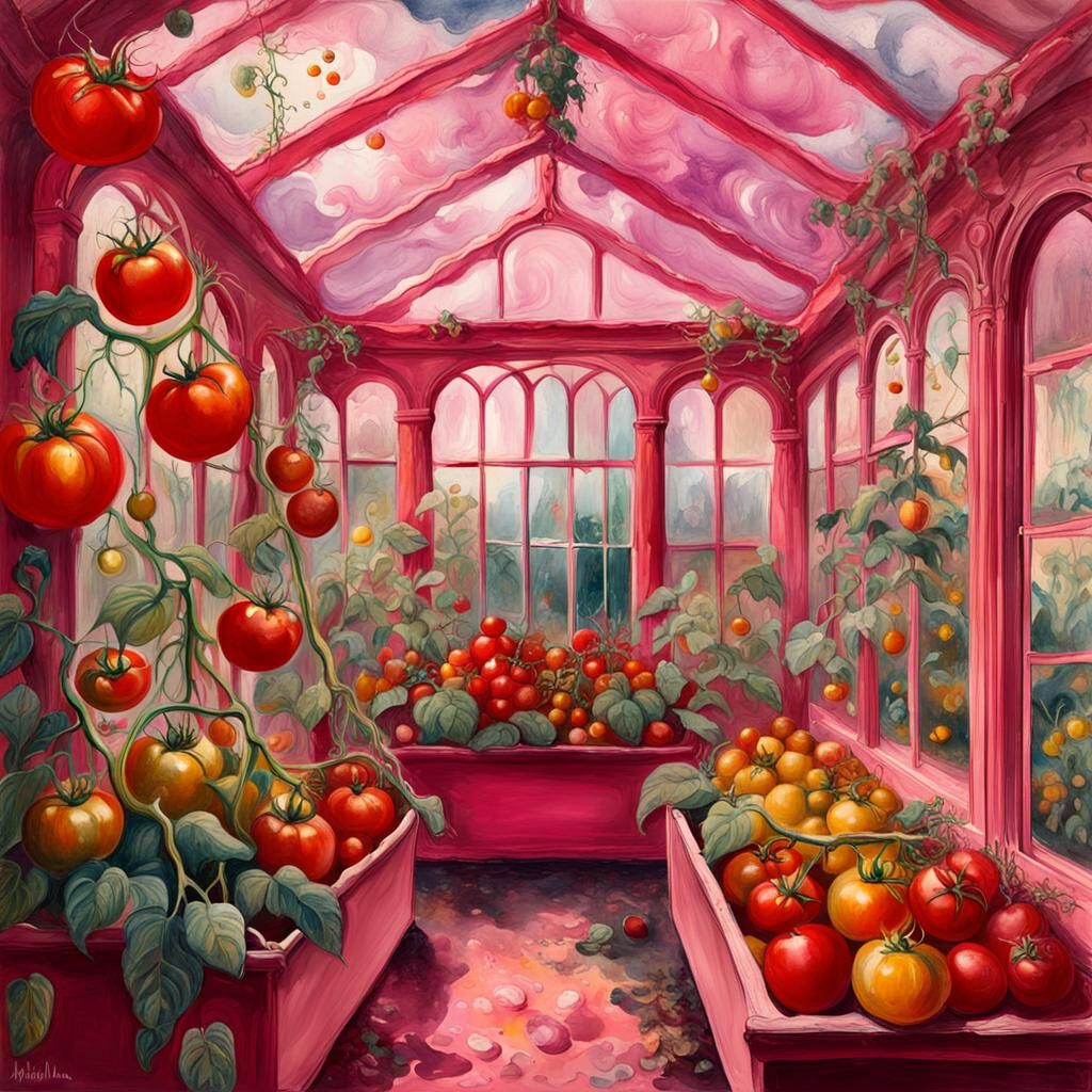Growing tomatoes in the old pink greenhouse
