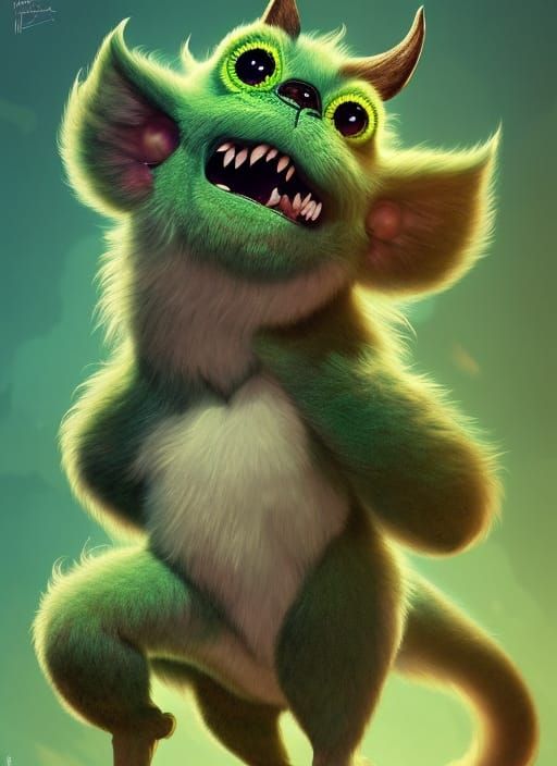 Fluffy green spotted monsteR