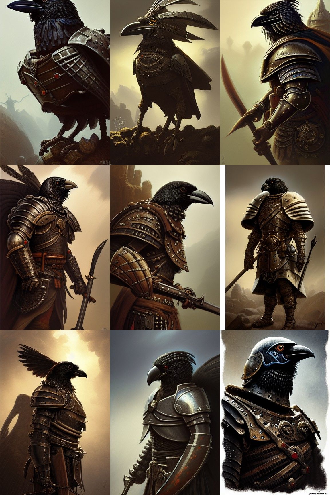 Detailed portrait of an ancient crow knight dressed in armor, by justin ...