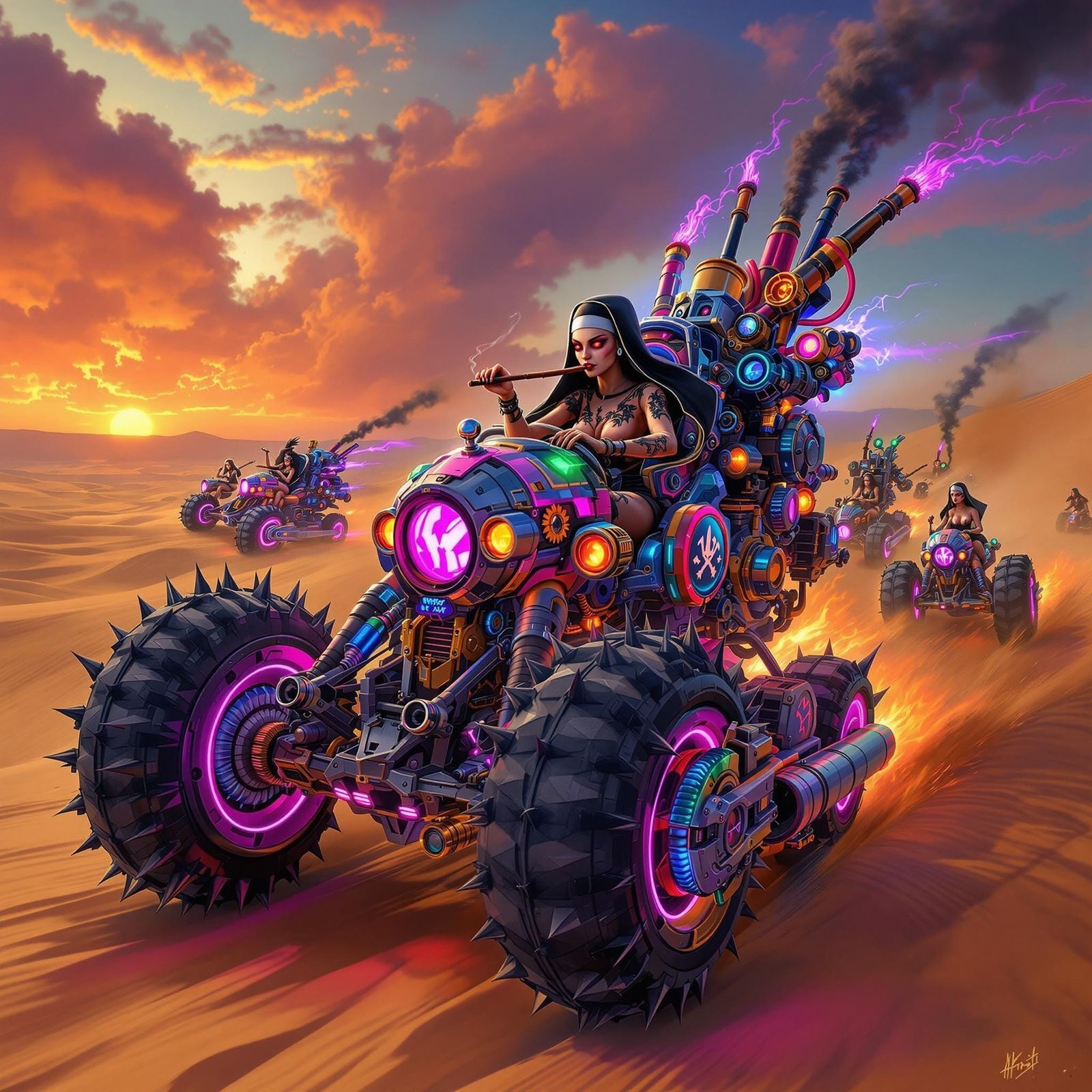 Vibrant Desert Racing Scene in Steampunk Sci-Fi St... - AI Art