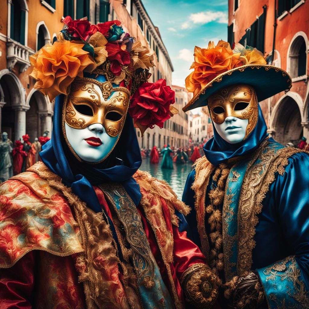 venise costum celebration in the streets with colorful peopl...