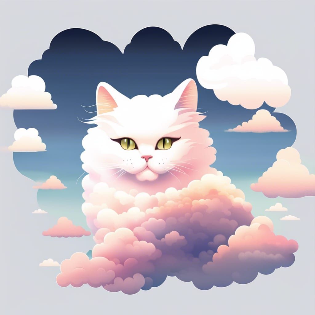 Cloud Cat Made Of White Fluffy Clouds, Sky, Skyline, Sunset - Ai 