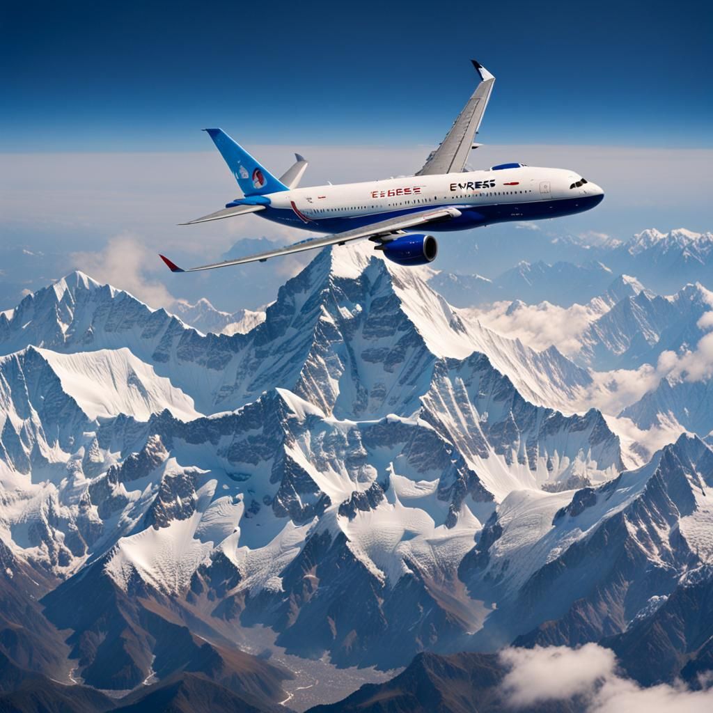 A plane over Mount Everest. Detail.