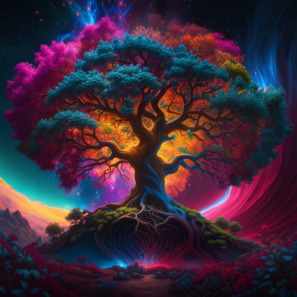 Arbre multicolore de nuit  by @Piboulou 
