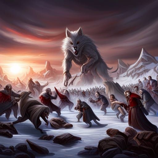 A large vicious werewolf horde fighting a poised vampire horde on an ...